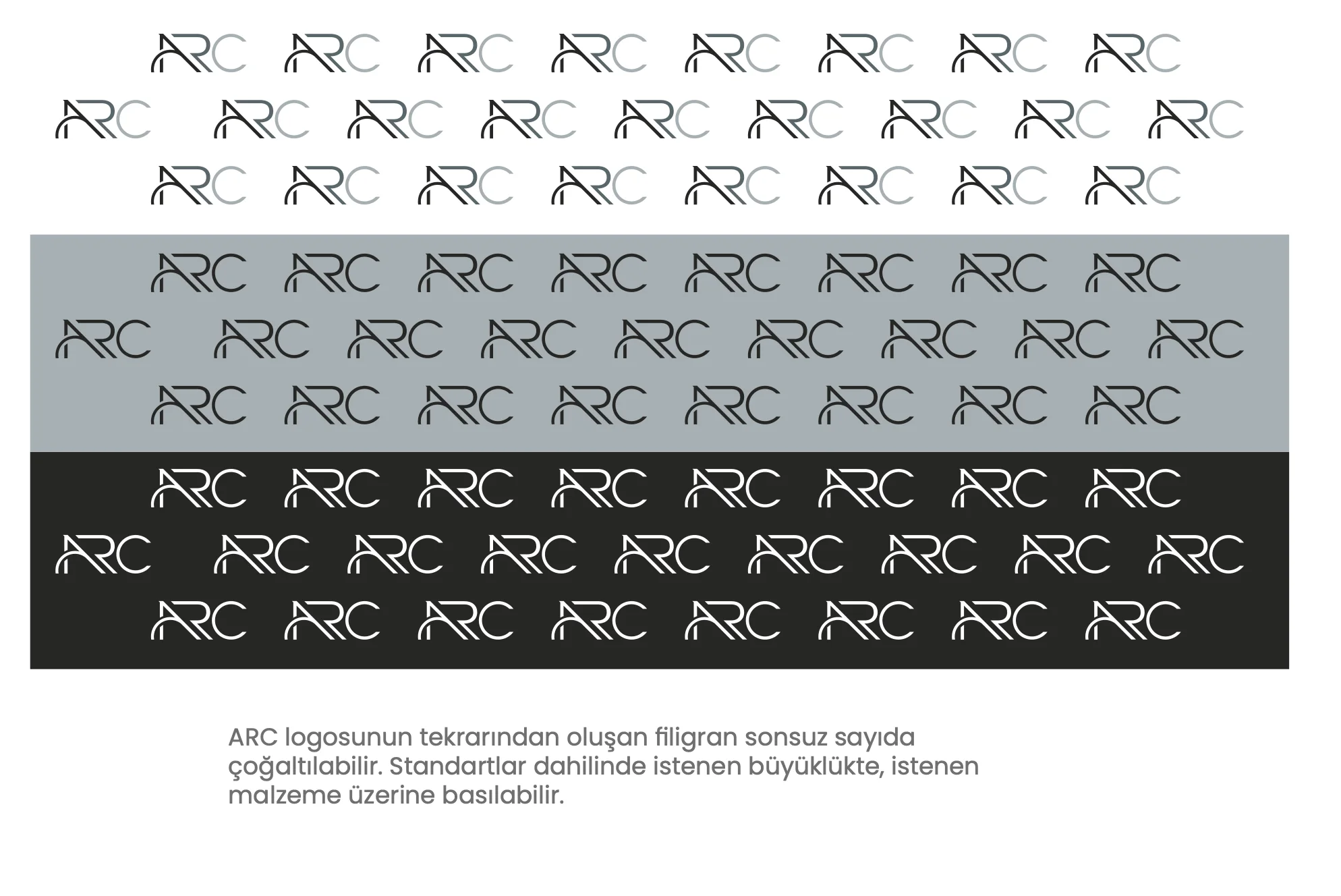 The watermark pattern made by repeating the ARC mark, on white, A Gray and B Dark bands.