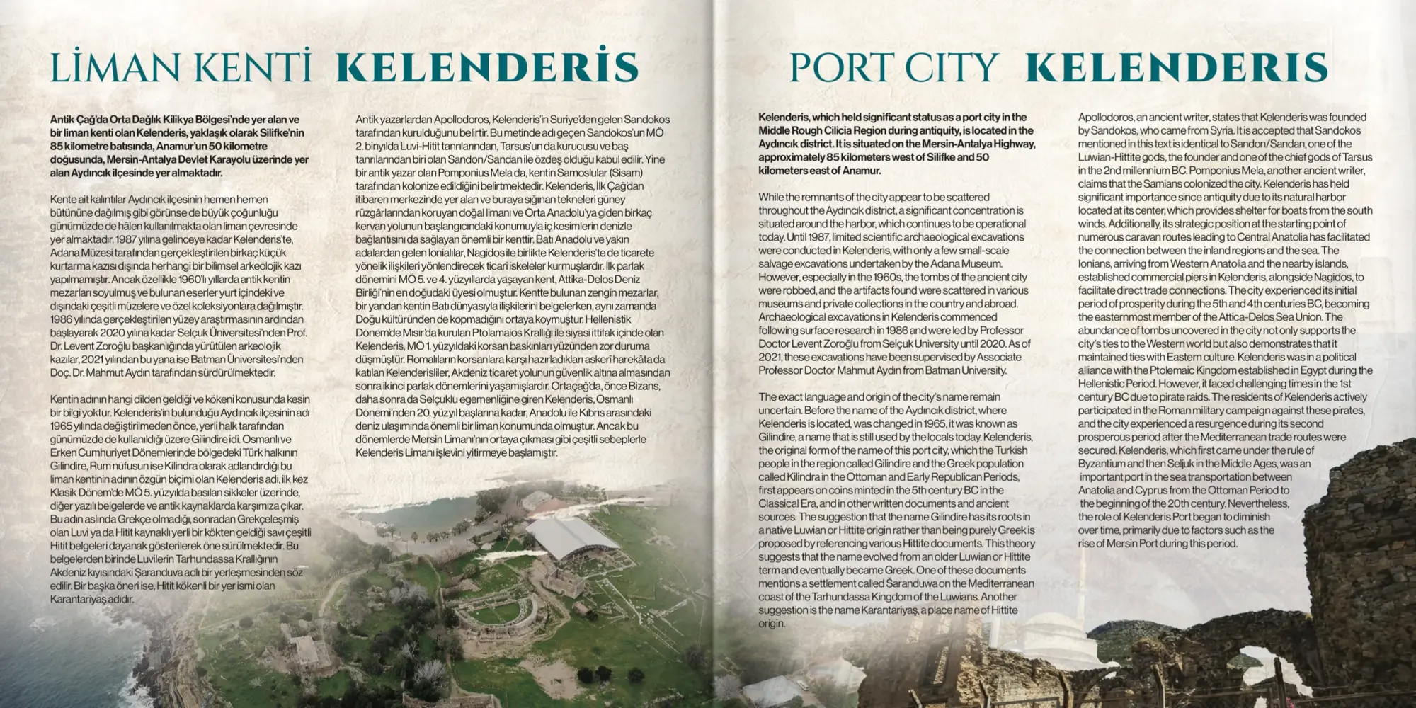 Kelenderis için Türkçe ve İngilizce sayfalar, denize açılan kıyı fotoğrafı.