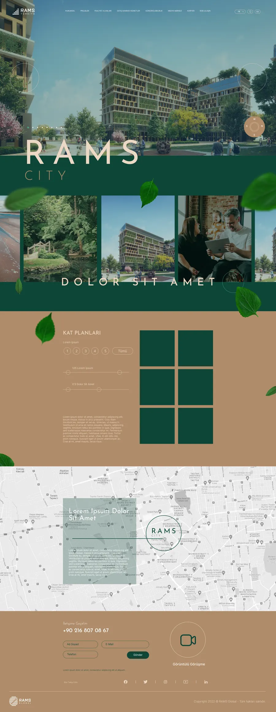 Proje detay sayfasının tamamı: tam ekran Rams City görseli, yatay galeri, kat planları ve harita.
